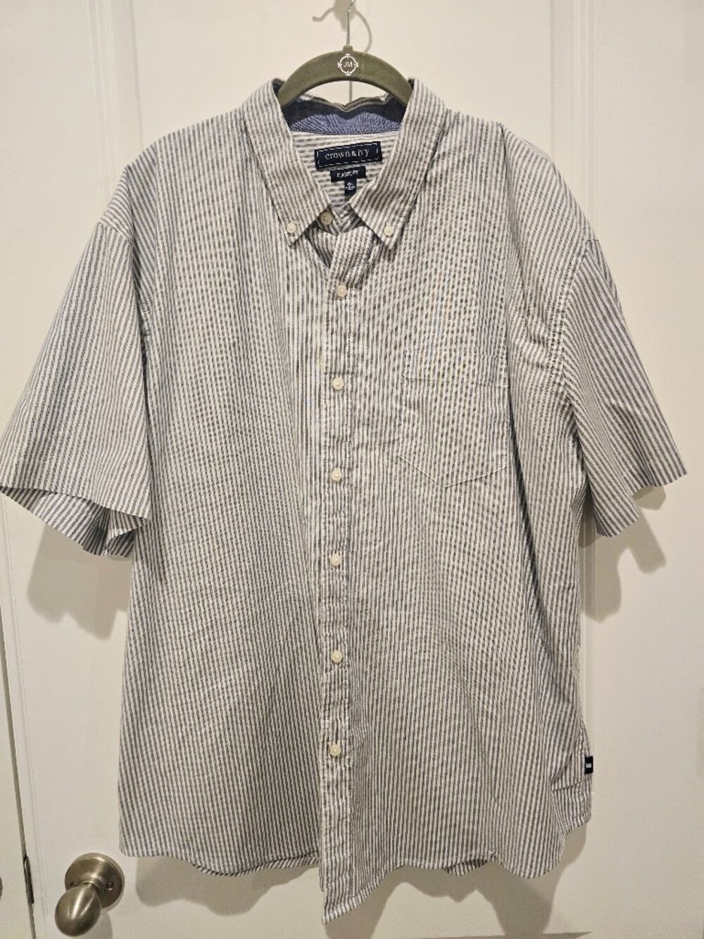 Crown & Ivy Men's Classic Fit Striped Short Sleeve Button-Front Shirt size XXL